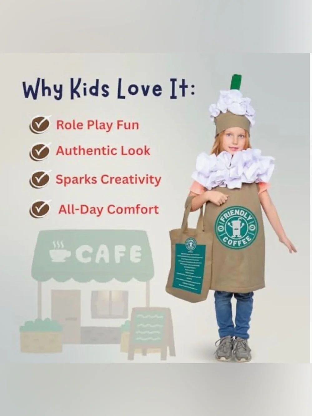 Frappuccino Dress Up America Castume Set For Kids NEW Size L (12-14)